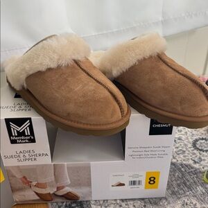 Member's Mark Chestnut genuine shearling sheepskin Sherpa Slippers women’s 8